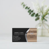 Black Metallic Real Estate Agent Visitekaartje (Staand voorkant)