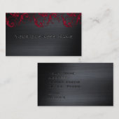 Black Metallic Red Damask Elegant Corporate Visitekaartje (Voorkant / Achterkant)