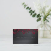 Black Metallic Red Damask Elegant Corporate Visitekaartje (Staand voorkant)
