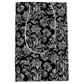 Black & Metallic Silver Floral Damaskers Medium Cadeauzakje (Voorkant)
