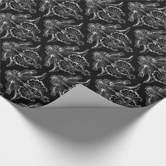 Black & Metallic Silver Floral Damkers 2 Cadeaupapier (Hoek)