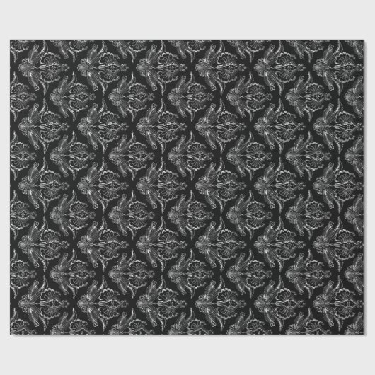 Black & Metallic Silver Floral Damkers 2 Cadeaupapier (Vlak)