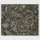 Black & Metallic Silver & Gold Floral Paisley Cadeaupapier (Vlak)
