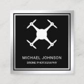 Black Metallic Steel Modern Drone Fotografie Vierkante Visitekaartje (Voorkant)