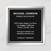 Black Metallic Steel Modern Drone Fotografie Vierkante Visitekaartje (Achterkant)