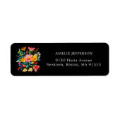 Black Mexican Bright Floral Fiesta Adres Etiket (Voorkant)