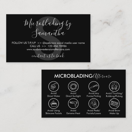Black Microblading Healing Aftercare Instructions Visitekaartje (Voorkant / Achterkant)