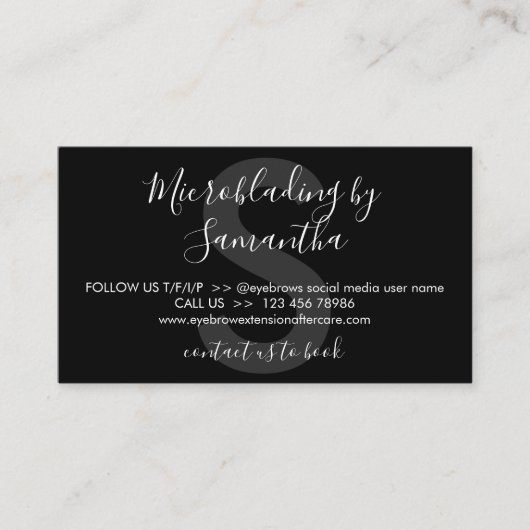 Black Microblading Healing Aftercare Instructions Visitekaartje (Voorkant)