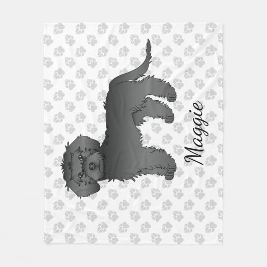 Black Mini Goldendole Cartoon Dog & Name Fleece Deken (Voorkant)