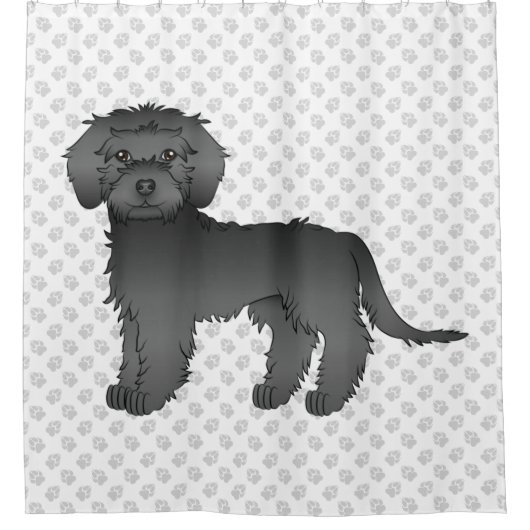 Black Mini Goldendole Cute Cartoon Dog & Paws Douchegordijn (Voorkant)