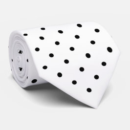 Black Mini Polka Dot Pattern op White Stropdas