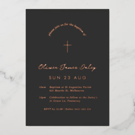 Black Minimal Baptism Christening Cross Uitnodigin Folie Uitnodiging