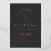 Black Minimal Baptism Christening Cross Uitnodigin Folie Uitnodiging (Voorkant)