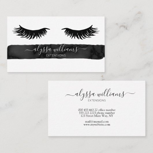 Black Minimal Elegant Lash Services Visitekaartje (Voorkant / Achterkant)