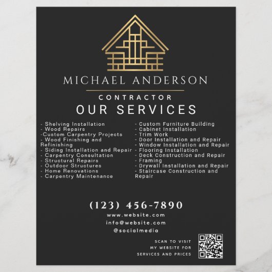 Black Minimal Home Building Construction QR Code Flyer (Voorkant)