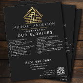 Black Minimal Home Building Construction QR Code Flyer