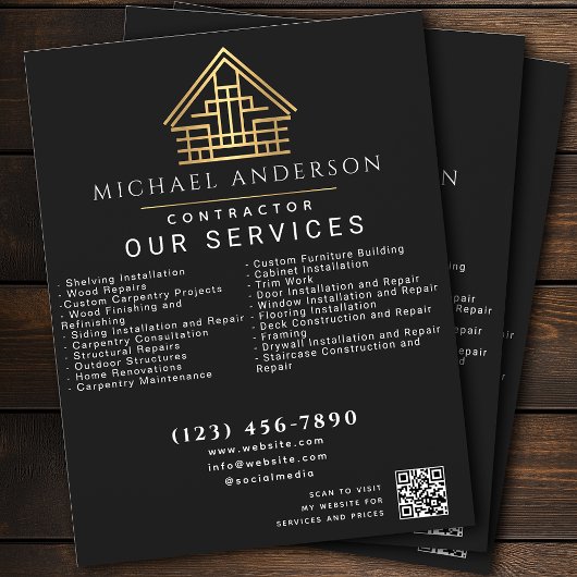 Black Minimal Home Building Construction QR Code Flyer