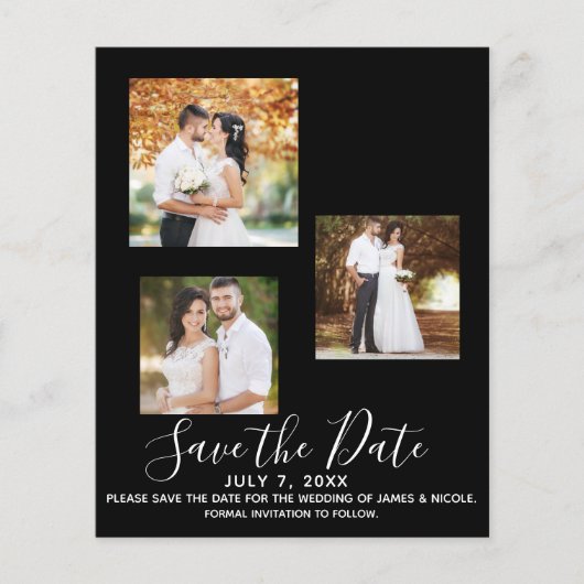 Black Minimal Modern Wedding Photo Save the Date (Voorkant)