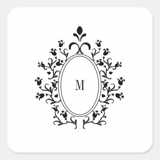 Black Minimal Monogram Vierkante Sticker (Voorkant)
