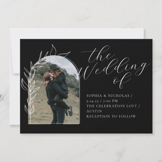 Black Minimal Photo Wedding Kaart (Voorkant)