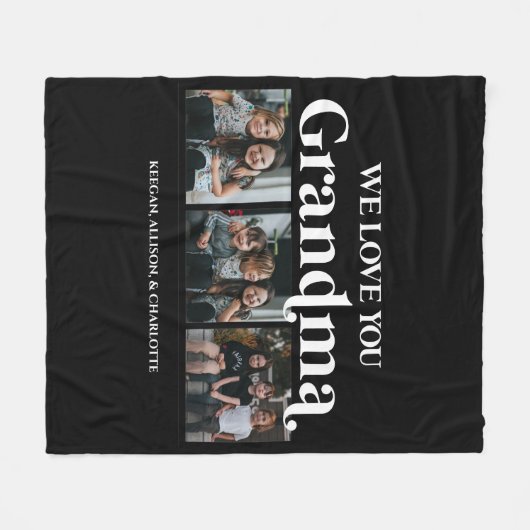 Black Minimal Retro We houden van u, oma 3 Afbeeld Fleece Deken (Voorkant (Horizontaal))