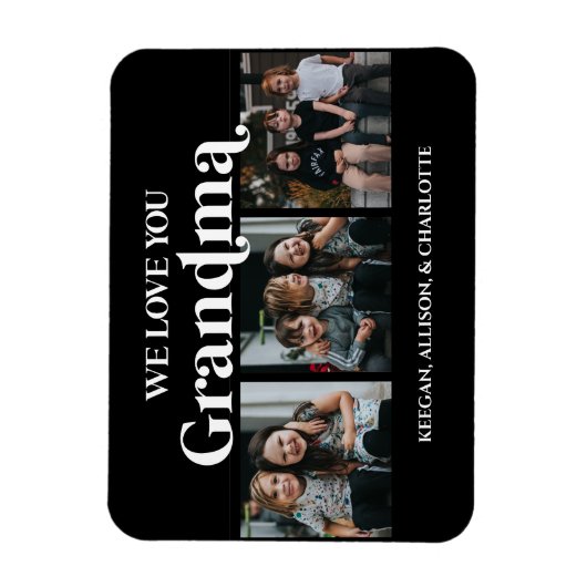 Black Minimal Retro We houden van u, oma 3 Afbeeld Magneet (Verticaal)