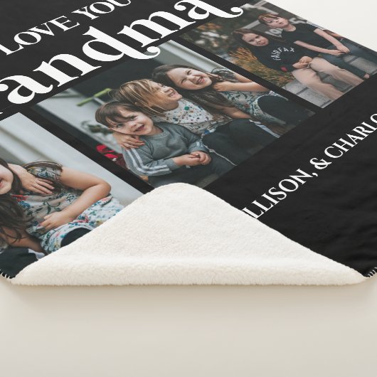 Black Minimal Retro We houden van u, oma 3 Afbeeld Sherpa Deken (3/4)