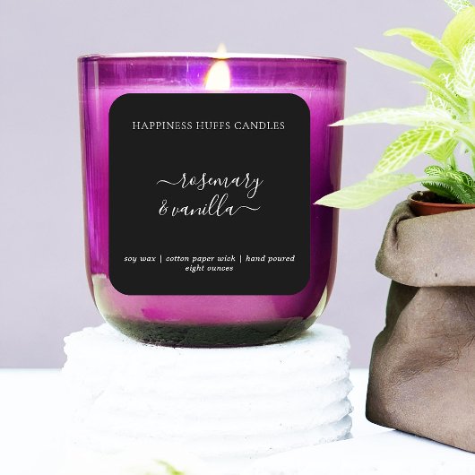 Black Minimal Script Candle Label Square Sticker