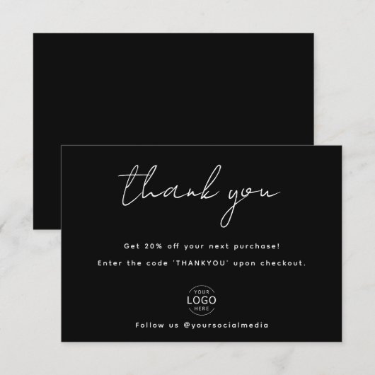 Black Minimal Script Logo Business-bedankkaart Bedankkaart (Voorkant / Achterkant)