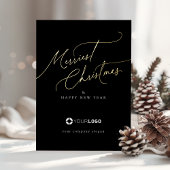 Black Minimal Script Merriest Christmas Company Folie Feestdagenkaart