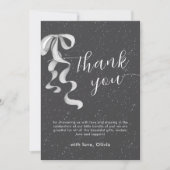 Black Minimal Silver Bow Winter Snow Baby Shower  Bedankkaart (Voorkant)