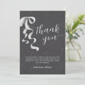 Black Minimal Silver Bow Winter Snow Baby Shower  Bedankkaart (Staand voorkant)