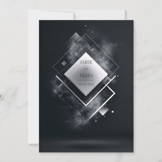 Black Minimal Smoky Geometric Wedding Invitation Kaart (Voorkant)