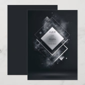 Black Minimal Smoky Geometric Wedding Invitation Kaart (Voorkant / Achterkant)