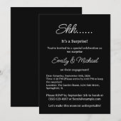 Black Minimal Surprise Engagement Party Kaart (Voorkant / Achterkant)