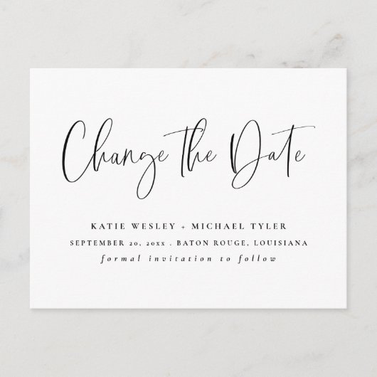 Black Minimal Verander de Datum Aankondigingen Aankondigingskaart (Voorkant)