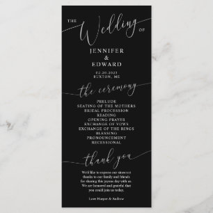 Black Minimal Wedding Ceremony Program Programmakaart