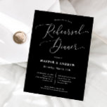 Black Minimal Wedding Rehearsal Dinner Kaart<br><div class="desc">Minimale uitnodiging voor een huwelijksrepetitie met een modern script op een zwarte achtergrond. Deze sjabloon heeft reeds teksten die alle informatie hebben u voor uw gebeurtenis wenst. Teksten kunnen gemakkelijk online worden aangepast.</div>