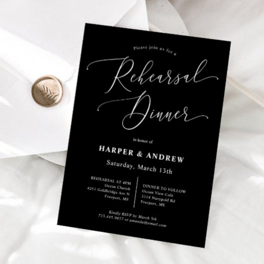 Black Minimal Wedding Rehearsal Dinner Kaart