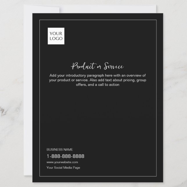 Black Minimal White Business Logo Marketing Flyer (Voorkant)