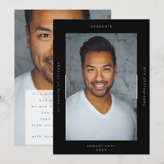Black Minimalism Portret Photo College University Aankondiging (Voorkant / Achterkant)