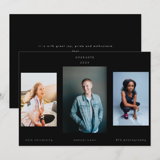 Black Minimalism Portret Photo College University Aankondiging (Voorkant / Achterkant)