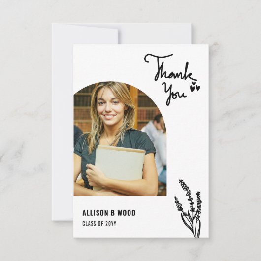 Black Minimalist 1 Photo Afstuderen Heart Love Bedankkaart (Voorkant)