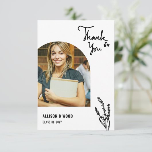 Black Minimalist 1 Photo Afstuderen Heart Love Bedankkaart (Staand voorkant)