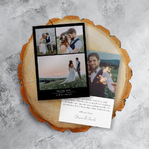 Black minimalist 4 Photo Wedding Bedankkaart