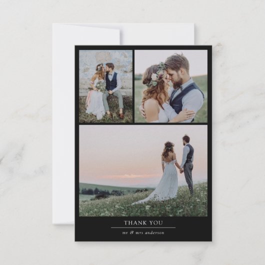 Black minimalist 4 Photo Wedding Bedankkaart (Voorkant)
