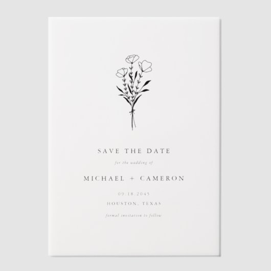 Black Minimalist Botanical Bewaar de datum Vellum Uitnodigingen (Voorkant)