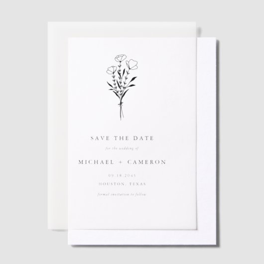 Black Minimalist Botanical Bewaar de datum Vellum Uitnodigingen (Offset)