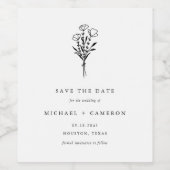 Black Minimalist Botanical Bewaar de datum Wijn Etiket (Enkel label)