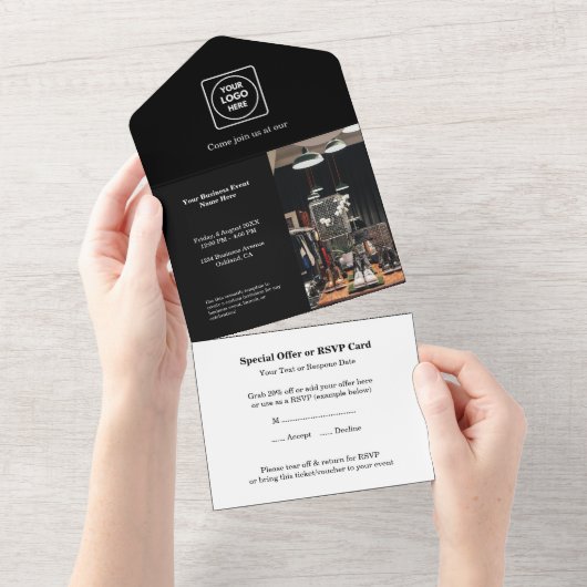 Black Minimalist Business Invitation All In One Uitnodiging (Afscheurbaar)